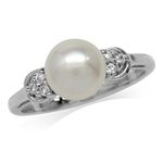 Silvershake 8mm Cultured Freshwater Pearl White Gold Plated 925 Sterling Silver Ring Size 10