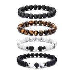 MOROTOLE Mens Bracelets Bead Tiger Eye Black Natural Stone Bracelets for Men Lava Stone Bracelets for Men Women Gifts Anniversary Fathers Day Birthday Gifts for Him Beaded Bracelet