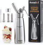 Runesol Premium Stainless Steel Whipped Cream Dispenser 500ml, Whipping Canister with 3 Nozzles, Squirty Cream Foamer Whipper, Fresh Whip Cream Siphon, Cake Decorating Kit, Easter Baking Gifts