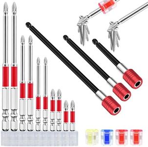 DUAIU 17PCS Magnetic Screwdriver Bit Set, S2 Steel K5 Impact Resistant Non-Slip PH2 Screwdriver Drill Bits (1", 2", 3", 4", 6") X2 And 3 Drill Bit Extensions & 4 Magnetizers