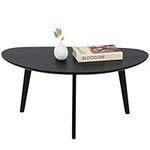 FIRMINANA Small Black Oval Coffee Table for Living Room,Mango Tabletop, Mid Century Modern Coffee Table,Black(33.5inch)