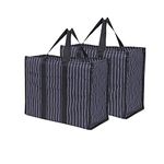 DOUBLE R BAGS Big Eco Cotton Canvas Shopping Bags for Carry Milk Grocery fruits Vegetable with Reinforced Handles jhola Bag - Kitchen Essential (17x8.5x14-inches) (Navy, Pack of 2)