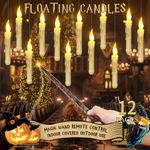 Floating Candles with Wand, Harry LED Candle Flameless Potter Magic Wand Remote Control, Christmas Gift for Home Church Party, Battery Operated Taper Candlesticks