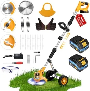 Electric Weed Wacker Cordless Weed Eater Battery Powered 21V, 4-in-1 Brush Cutter/String Trimmer/Grass Trimmer/Lawn Mower, 6 inch Lightweight Edger Stringless Weed Trimmer with Wheel & Blade,2 Battery