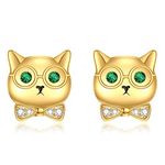 Cat Earrings Sterling Silver Gold Plated Studs Cute Animal Jewelry for Women Girls