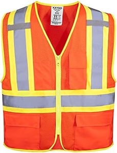 KAYGO High Visibility Safety Vests KG0100, Safety Vests Reflective with Pockets and Zipper,ANSI Type R Class2 Not FR,(Orange,L)