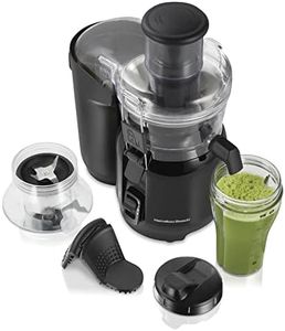 Hamilton Beach Juice & Blend 2-in-1 Juicer Machine and 20 oz. Blender, Big Mouth Large 3” Feed Chute for Whole Fruits and Vegetables, Easy to Clean, Centrifugal Extractor, 800W Motor, Black (67970)