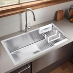 Ruhe® Handmade Single Bowl 32x18x10 Kitchen Sink | 304-Grade Stainless Steel Handmade Kitchen Sink | Brushed Matte Finish | Included Strainer-Basket/Sink Coupling/Waste Pipe