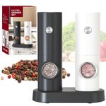 CIRCLE JOY Electric Salt and Pepper Grinder Set, Battery Operated Pepper Mill Grinder with Base, Adjustable Coarseness and Automatic Single Hand Operation,Black White