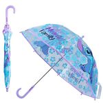 Disney Clear Dome Umbrella for Girls - Folding Transparent Umbrella Lightweight - School Days Out (Blue/Purple Stitch)