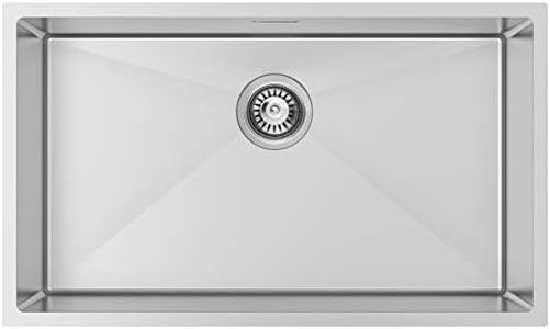 Lonheo Fregadero cocina 1 seno XL 74x44cm, Fregadero cuadrado de Acero Inoxidable Cepillado, incluyendo juego de rebosadero y desagüe, Apto para instalación bajo encimera, Enrasado o Sobre encimera