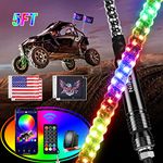Nilight 2PCS 5FT RGB LED Whip Light, Remote & App Control w/DIY Chasing Patterns Stop Turn Reverse Light Safety Antenna Lighted Whips for ATV UTV Polaris RZR Can-am Dune Buggy Jeep