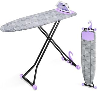 KINGBOARD Ironing Board, Compact Iron Board with Silicon Iron Mat, Heat Resistant Cover, 7 Height Adjustable, Foldable Ironing Board Wall Mount Hanger, 13x43 Grey