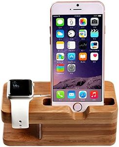 Watch Stand, AICase iWatch Bamboo Wood Charging Holder for Apple Watch & iPhone X/ 8/8 Plus/ 7 Plus 6 6 Plus 5S 5 (Light Brown)