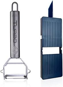 TURBO PRODUKTE Turbo Combi Éplucheur universel incluant une planche à découper - en acier inoxydable - pour gauchers et droitiers - Fonction 3en1