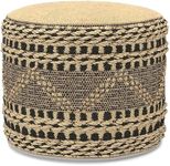 SIMPLIHOME Stella Contemporary Round Woven Pouf for The Living, Bedroom and Kids Room, Natural, Black Jute