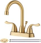 Brushed Gold Bathroom Faucet, ARCORA 4 inch Centerset Bathroom Faucet with Drain Assembly and Supply Lines, Gold Faucet for Bathroom Sink