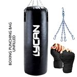 Lycan 3Ft Unfilled Boxing Bag # Heavy Boxing Bag with Steel Chain & Hand wrap # Great for Grappling, MMA, Kickboxing, Muay Thai, Karat (Black)