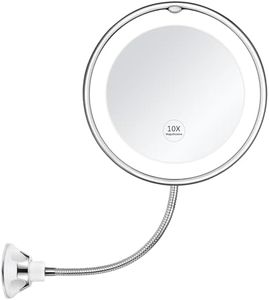 KEDSUM Lighted Makeup Mirror, 10X Magnifying Makeup Mirror with Suction Cups, Upgraded 3 Colors & Dimming Lights, 360° Swivel Flexible Mirror, Magnifying Travel Vanity Mirror for Bathroom Shaving.