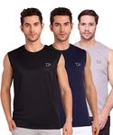 TQH Solid Men Round Neck Sleeveless Slim Fit T-Shirt Black, Navy Blue, Grey