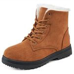 HARENCE Winter Snow Boots for Women Comfortable Outdoor Anti-Slip Ankle Boots Suede Warm Fur Lined Booties Lace Up Platform Boots, Khaki, 5.5 UK