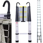 20.34FT Portable Multi-Purpose Aluminium Telescopic Ladder, 6.2M Retractable Collapse Ladder Extension Climb Sturdy Ladder, 330lbs Max Load, with 2 Detachable Hooks and Anti-Slip Rubber Feet