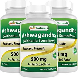 Best Naturals 3 Pack Ashwagandha Capsules for Relaxing Stress and Mood, 500 mg, 120 Count (Total 360 Capsules)