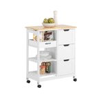 SoBuy FKW79-W, Kitchen Trolley Cart Kitchen Storage Trolley Serving Trolley with 3 Drawers and Removable Tray, White