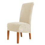 CMAKER Velvet Dining Chair Covers, Stretch Large Chair Slipcover, Spandex High Back Chairs Cover Elastic Washable Removable XL Chair Protector,Set of ４,Cream