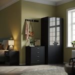 ELEGANT 3 Piece Bedroom Wardrobe Sets, 2 Door Soft Hinge Wardrobe, 4 Drawer Chest of Drawers and Beside Cabinet, Black Bedroom Furniture Sets