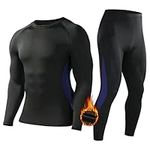 Roadbox Mens Thermal Underwear Suit Fleece Lined Long Sleeve Tops & Pants Compression Workout Base layer for Winter Work Fishing Black