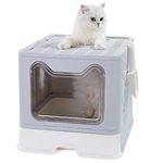 Vealind Top Entry Cat Litter Box Cats Litter Tray with Front Entry & Top Exit XXL Large Space Foldable Toilet Boxes with Trays, Lid and Litter Shovel