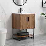 DELAVIN 24" Modern Wood Bathroom Vanity and Sink Combo for Small Space, Single Undermount Vessel Ceramic Sink, Freestanding Bathroom Storage Cabinet with 2 Doors (Walnut)