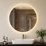 Warmiehomy Round Bathroom Mirror with LED Lights,600mm Illuminated LED Bathroom Mirror Wall Mounted with 3 Colour Lighting,Anti-fog,Waterproof IP44,Touch Control