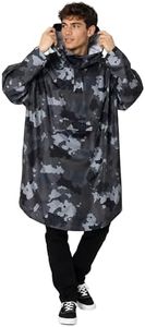 Snuggz Adult Grey Camo Rain Poncho - One Size, Lightweight, Packable Hooded Rain Coat Waterproof Poncho for Travel & Outdoor Use, Wind-Resistant Rain Poncho for Everyday Wear