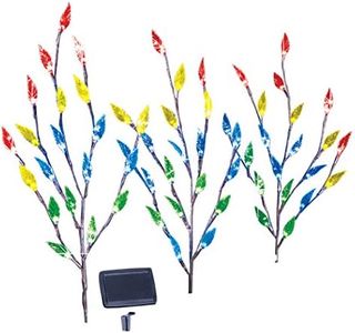 Collections Etc Bright Leaf Branch Solar Garden Lights with Adjustable Branches - Set of 3, Outdoor Decorative Accents, Multi Color Lig, 60