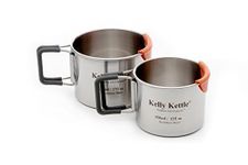 Kelly Kettle Camping Cup set (350 & 500ml) 2 x Food Grade Stainless Steel | Single walled | Silicone coated foldable handles | CooLip™ protects lips from burning