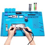 Spurtar Soldering Mat Large, 17.7" x 11.8" Silicone Repair Mat Soldering Mat Heat Resistant 932°F Magnetic Silicone Work Mat for Electronic, Soldering, Phone, Laptop, iPad, Watch Repair, Blue, S-160