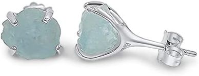 Natural raw aquamarine stud earring
