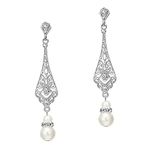 BABEYOND 1920s Vintage Wedding Pearl Dangle Drop Earrings Art Deco Gatsby Earrings, One size, Crystals, Eco-friendly alloy, crystal