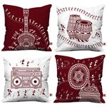 Indigifts Printed Music Lovers Warli Art Designer Diwali Decoration Square Satin Pillow Sofa Cushion Covers for Home, Artistic Lover Friend (16x16 Inch) Set of 4