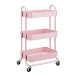 Amazon Basics 3-Layer Kitchen Trolley with 360 Degree Wheels for indoor and outdoor use, Dusty Pink