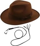 labreeze Indiana Jones Style Brown Explorer Hat and Bull Whip Adults Fancy Dress Accessories Set