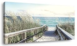 Beach Pathway Canvas Wall Art Beach Theme Canvas Art Prints living room wall decor Modern Landscape Seascape office decor Artwork 20"x40" Ready to Hang