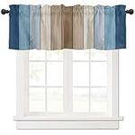 Valance Curtain Elegant Privacy Decorative Rod Pocket Retro Navy Blue Brown Stripes Wood Grain Window Curtain Valance for Kitchen Bathroom Bedroom Sliding Glass Door,1 Panel 54x18 Inch