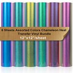 Chameleon Heat Transfer Vinyl Sheets HTV 6 Packs 12"x12" Iron On Vinyl for Cameo 6 Assorted Gradient Change Color HTV Bundle for Fabric