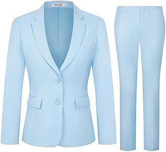 Kelyaa Women's 2 Piece Suit Lady 2 Button Notched Lapel Business Work Office Slim Fit Blazer Jacket Pants Set Light Blue