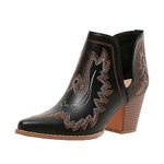 SelRoys Cowboy Boots for Women Cowgirl Ankle Western Embroidered Stitched Pointed Toe Cutout Chunky Heels Short Booties Red Brown Black US5-11, Black, 7