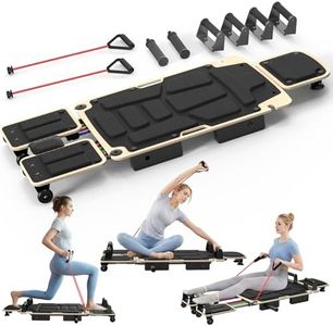 Pilates Board Reformer for Home Workout | 5-in-1 Equipment with Dual & Split Foot Pads, Smooth Sliding Rail, Adjustable Headrest (110-190cm) | Core & Full-Body Training