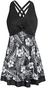 Skirted Swimsuits for Women 2 Piece Plus Size Tummy Control Swim Dress Push Up Floral 24W